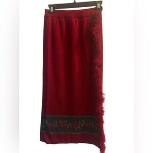 Red Asymmetrical Embellished Maxi Pencil Skirt